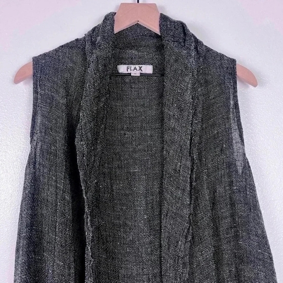 FLAX Women's Black and White Weave Sleeveless Duster/Long Vest SMALL - Picture 6 of 8